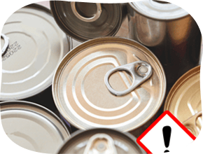 Canned food with warning sign